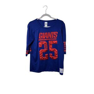 NFL Pink Victorias Secret Giants 25 Jersey Womens 3/4 Sleeve Blue & Red Size M